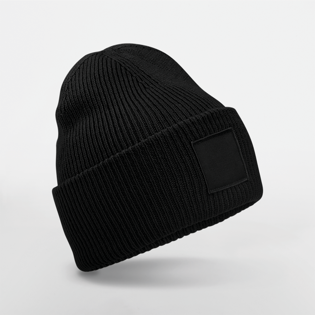 Beechfield® Bonnet à large revers avec patch ton sur ton Black (B336R)