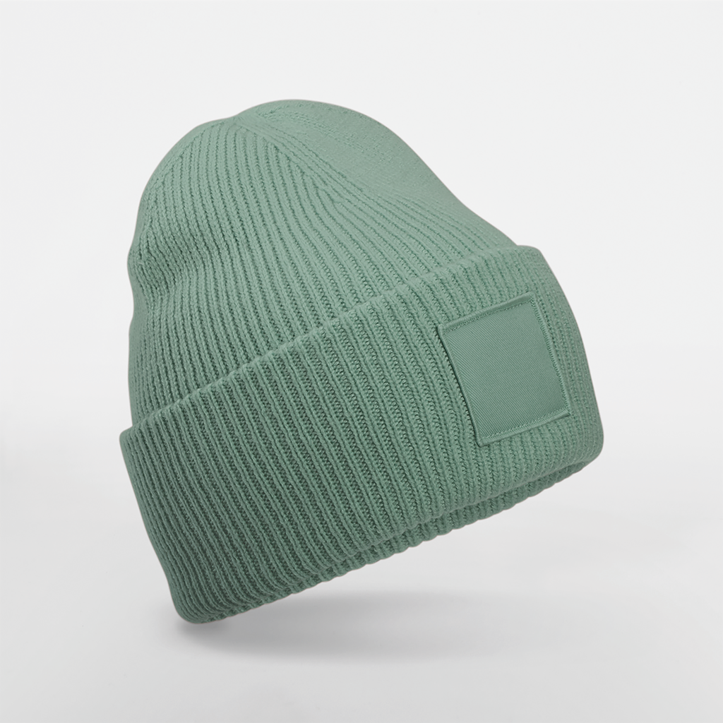 Beechfield® Bonnet à large revers avec patch ton sur ton Dusty Green (B336R)