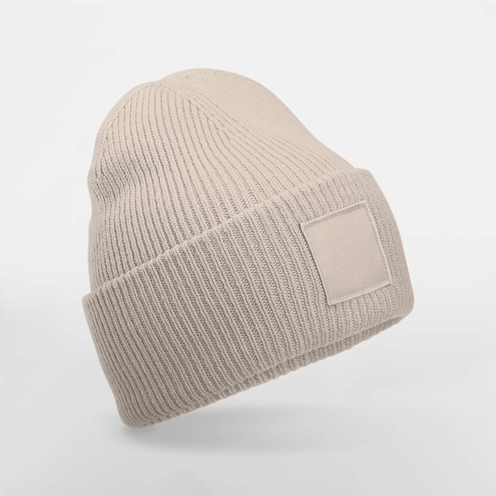 Beechfield® Bonnet à large revers avec patch ton sur ton Natural Stone (B336R)