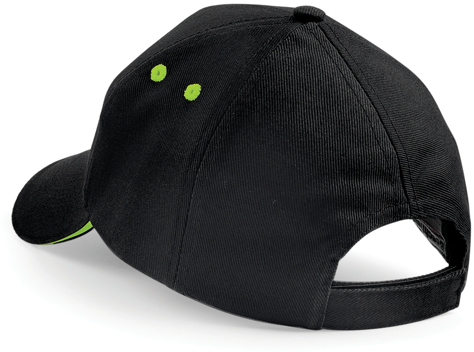 Beechfield® Casquette homme Ultimate à 5 panneaux sandwich contrasté Black / Lime Green (B15C)
