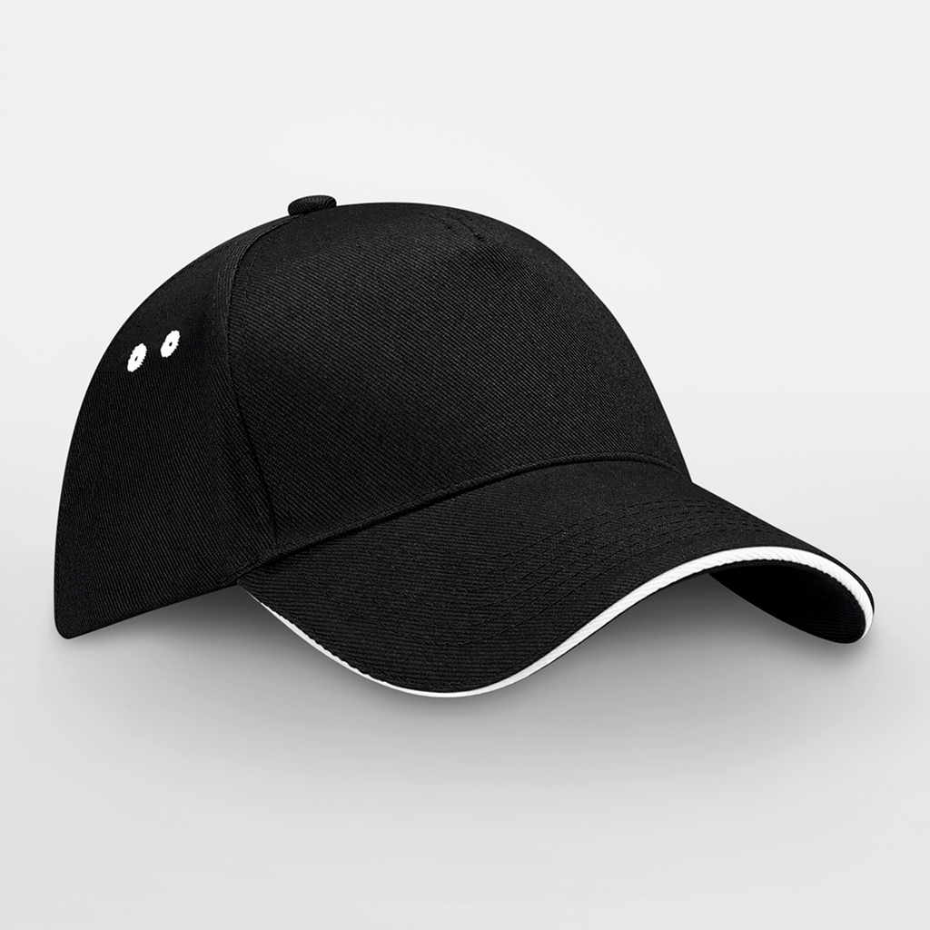 Beechfield® Casquette homme Ultimate à 5 panneaux sandwich contrasté Black / White (B15C)