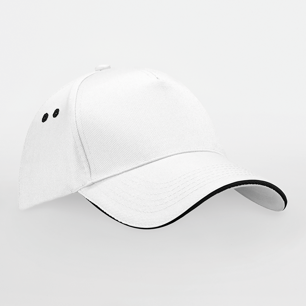 Beechfield® Casquette homme Ultimate à 5 panneaux sandwich contrasté White / Black (B15C)