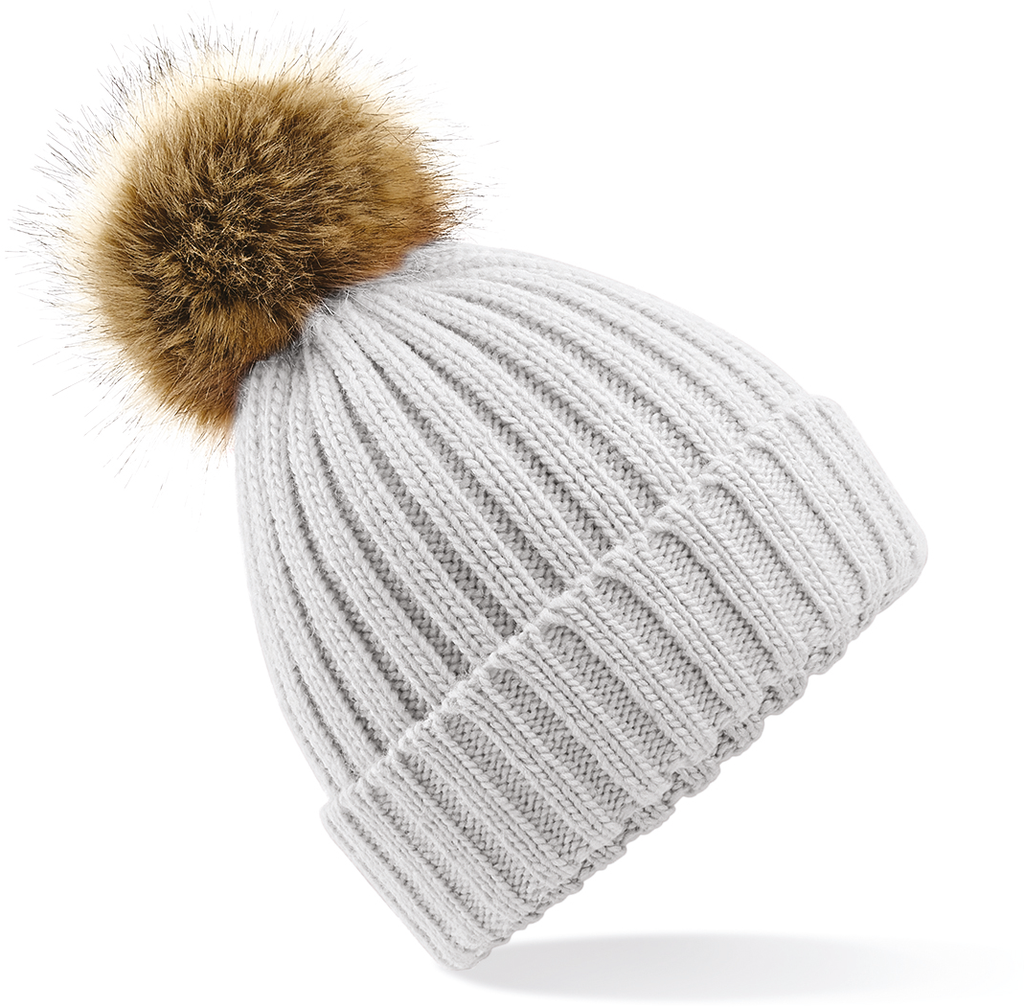 Beechfield® Bonnet epais avec pompon en fausse fourrure Light Grey (B412)