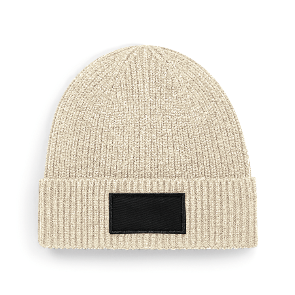 Beechfield® Bonnet tendance à patch Oatmeal / Black (B442R)