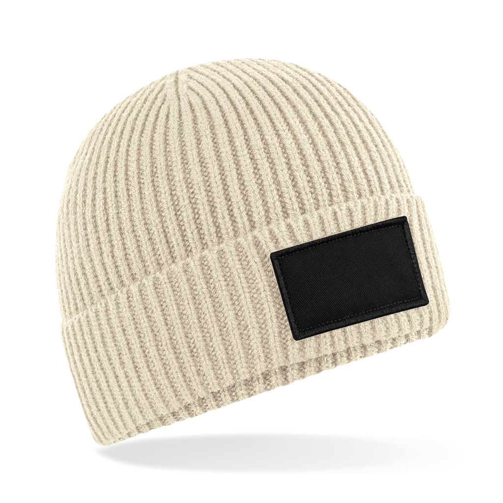 Beechfield® Bonnet tendance à patch Oatmeal / Black (B442R)