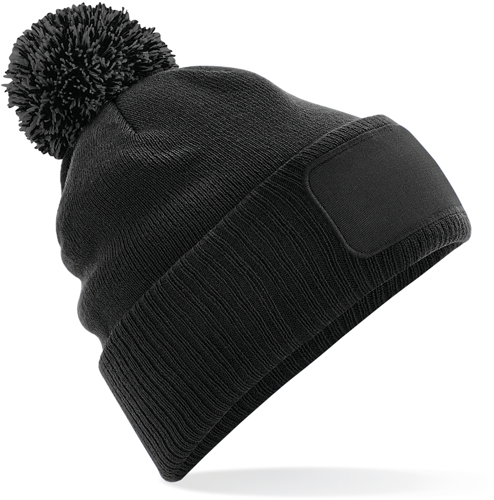 Beechfield® Bonnet à pompon patch Snowstar® Black / Graphite Grey (B443)