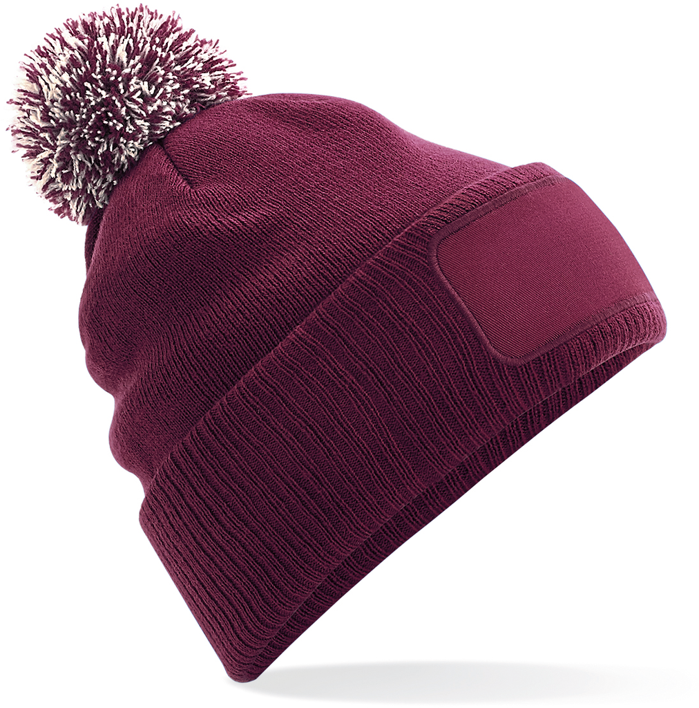 Beechfield® Bonnet à pompon patch Snowstar® Burgundy / Off White (B443)