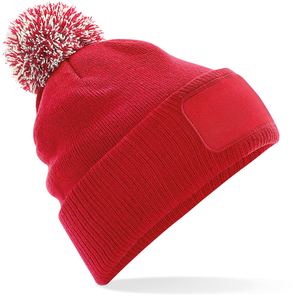 Beechfield® Bonnet à pompon patch Snowstar® Classic Red / Off White (B443)