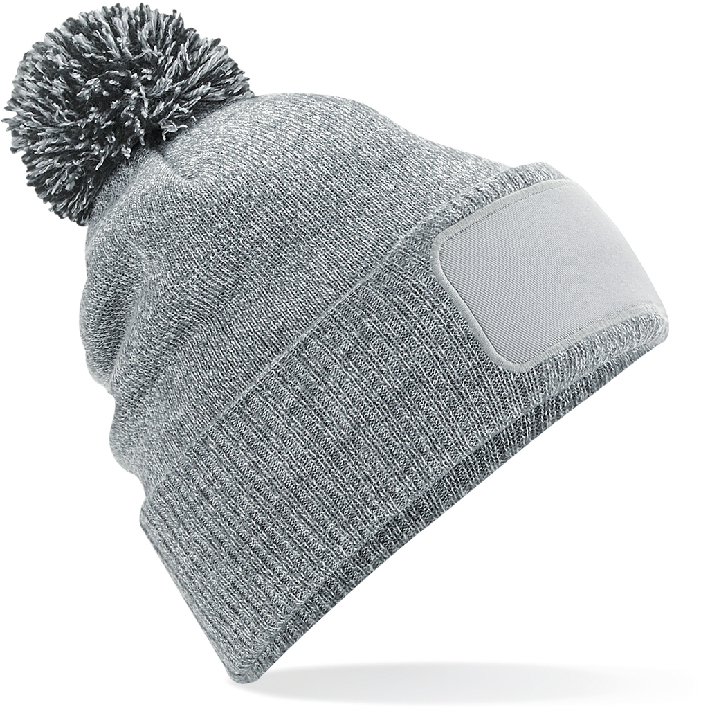 Beechfield® Bonnet à pompon patch Snowstar® Heather Grey / Black (B443)