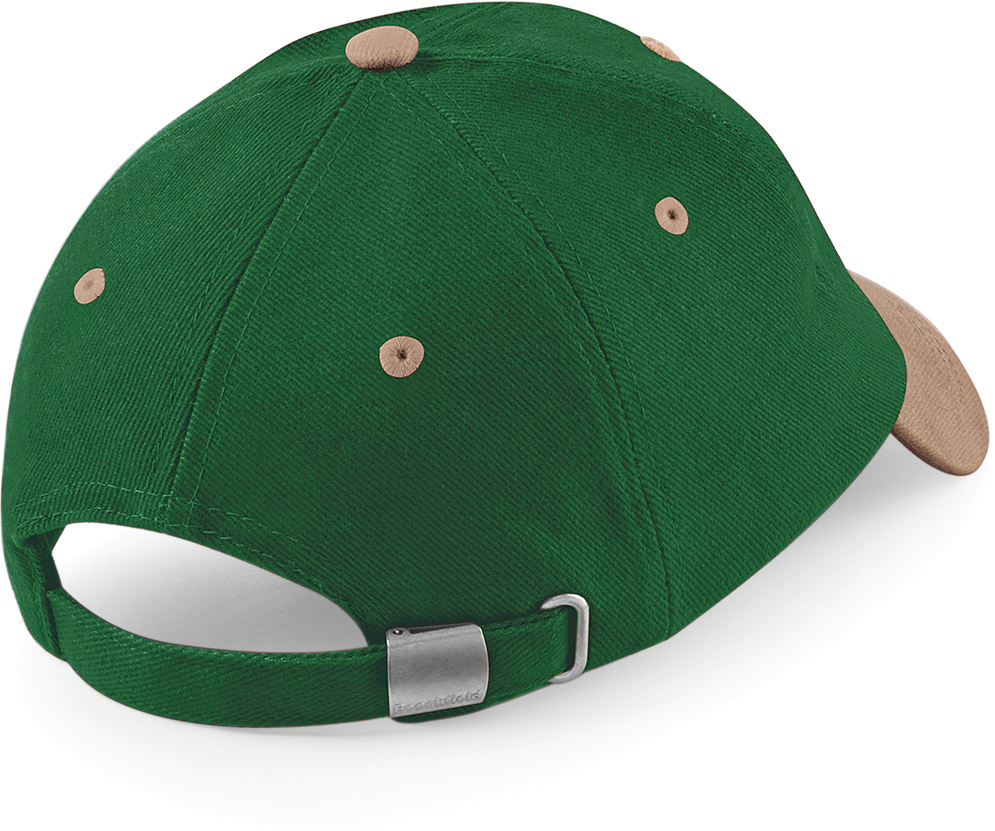 Beechfield® Casquette homme profil bas en coton brossé - 6 panneaux Forest Green / Taupe (B57)