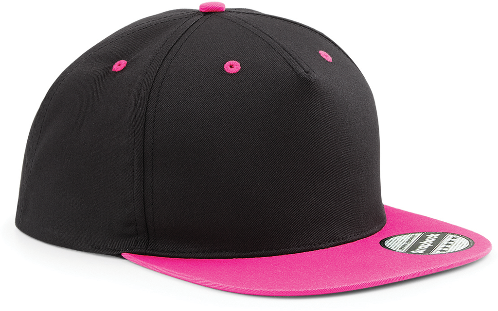 Beechfield® Casquette Snapback contrastée - 5 panneaux Black / Fuchsia (B610C)