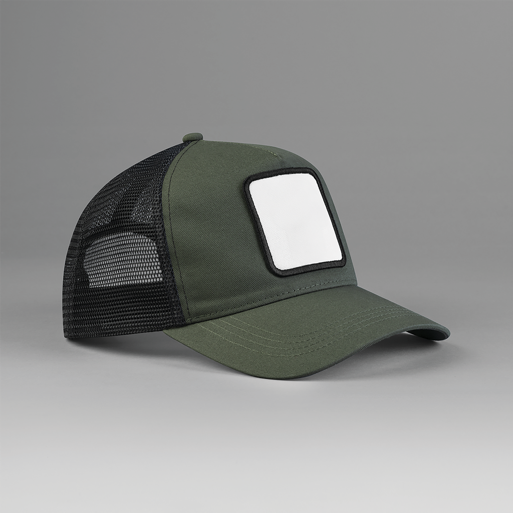 Beechfield® Casquette trucker 5 panneaux avec patch carré Olive Green/Black (B636)