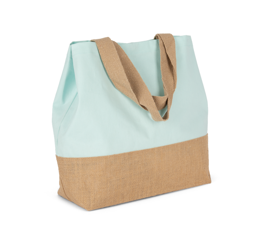 Kimood Sac shopping en toiles de coton et jute Ice Mint / Natural (KI0235)
