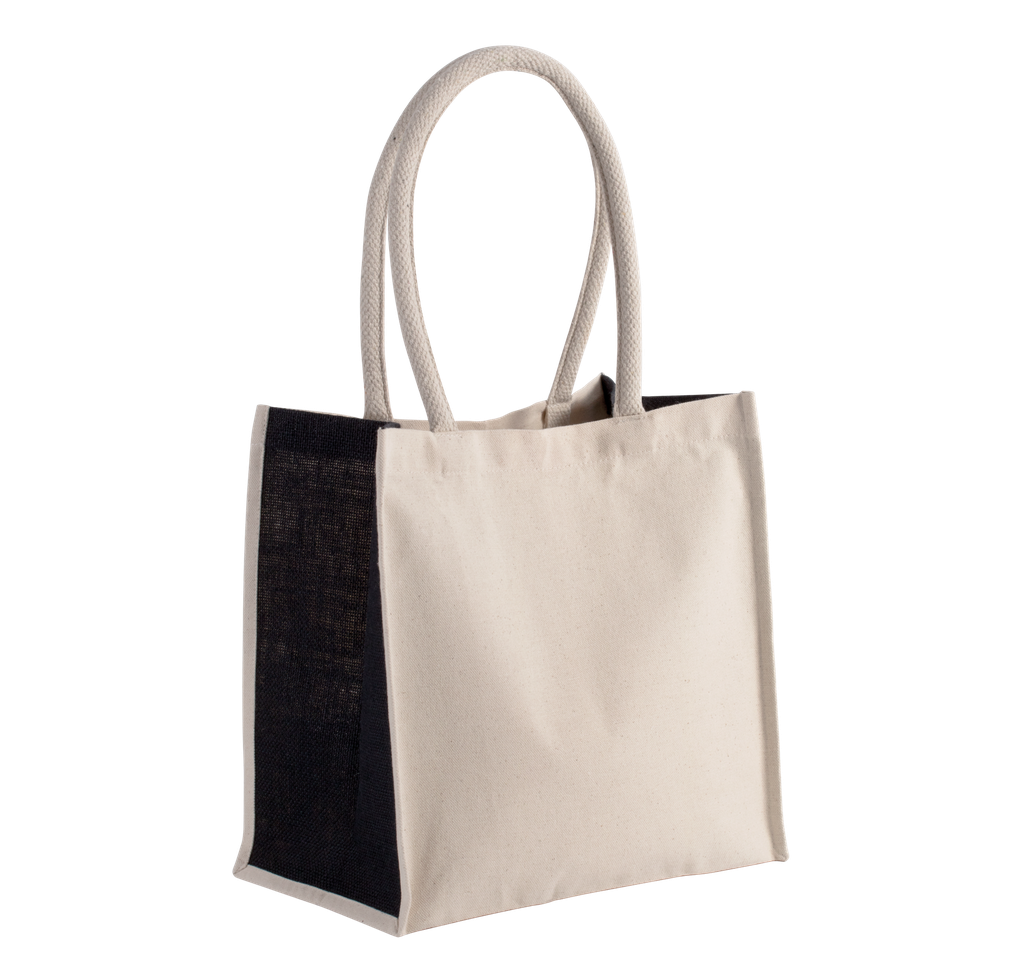 Kimood Sac cabas en coton / jute - 17 L Natural / Black (KI0255)
