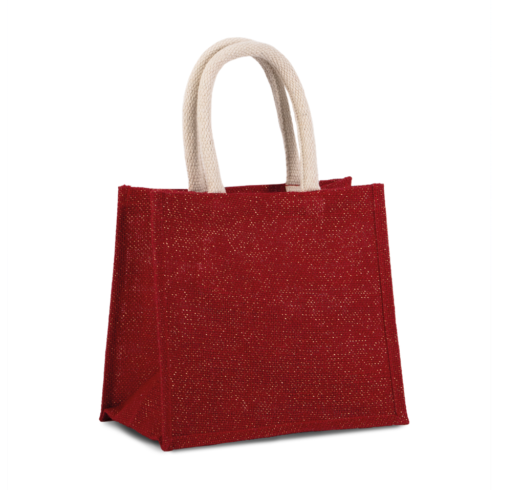 Kimood Sac style cabas en toile de jute - modèle moyen Cherry Red / Gold (KI0273)