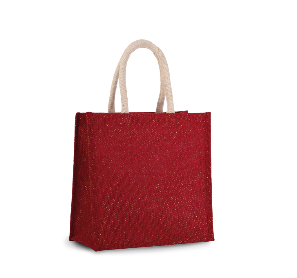 Kimood Sac style cabas en toile de jute - grand modèle Cherry Red / Gold (KI0274)