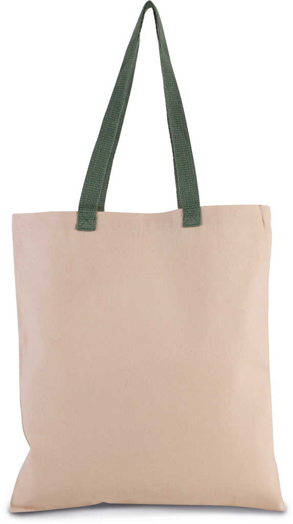 Kimood Sac shopping plat en toile avec poignées contrastées Natural / Dusty Light Green (KI0277)