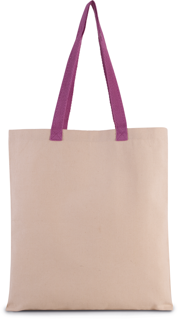 Kimood Sac shopping plat en toile avec poignées contrastées Natural / Radiant Orchid (KI0277)