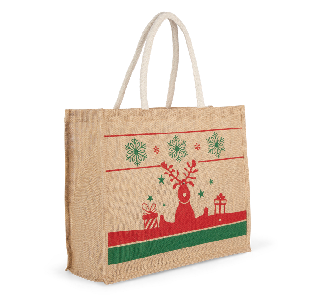 Kimood Sac shopping avec motifs de Noël Natural / Cherry Red (KI0736)