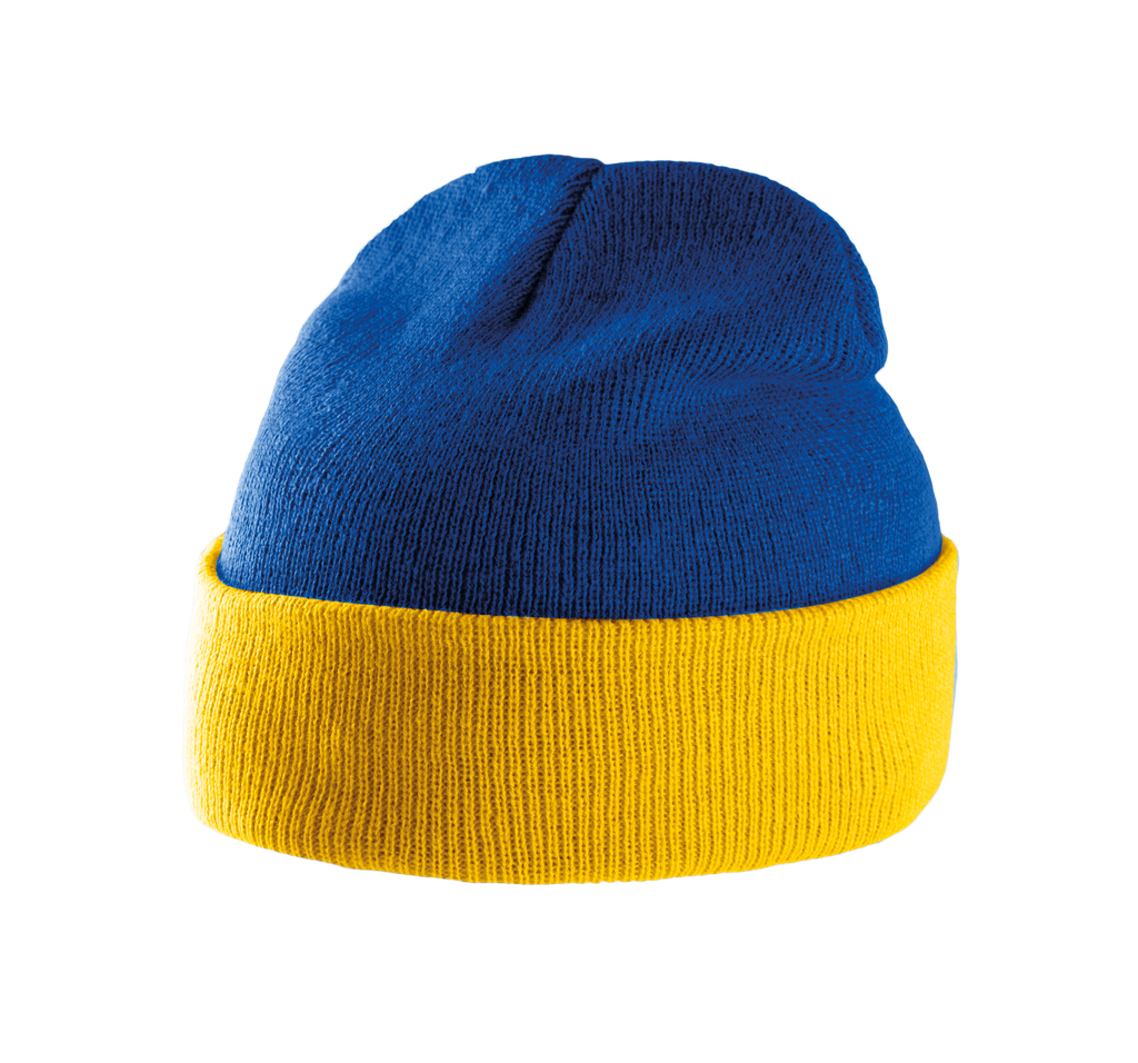 K-up Bonnet bicolore avec revers Royal Blue / Yellow (KP514)