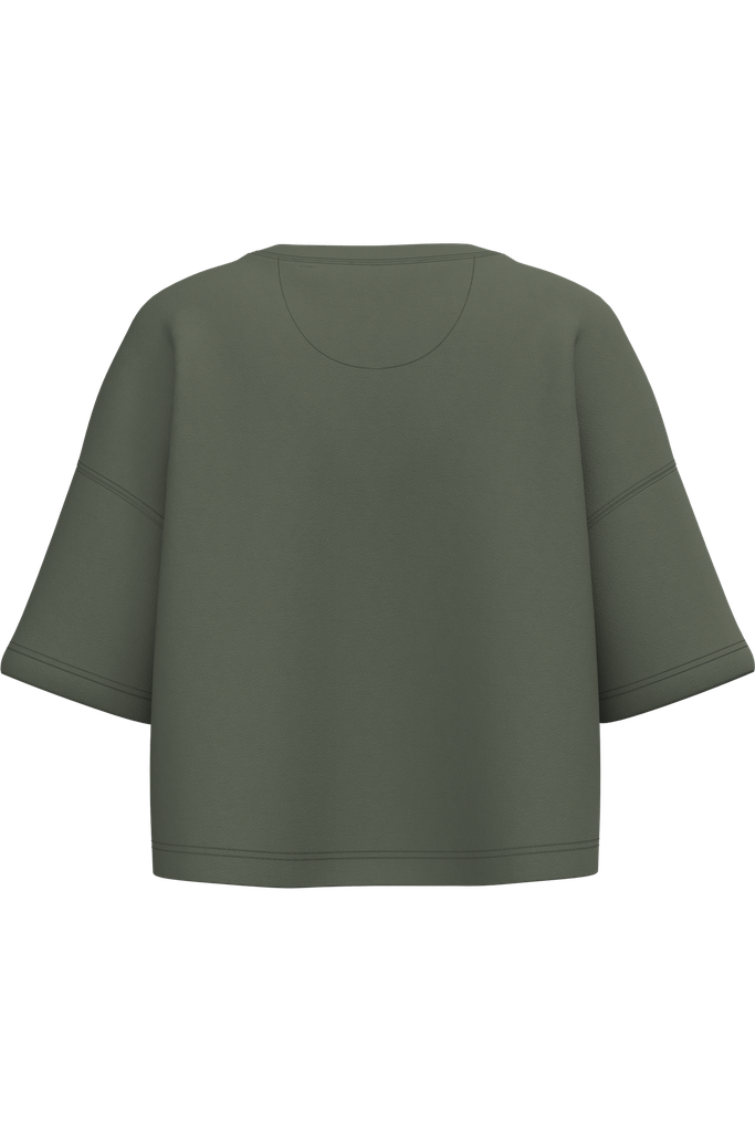 PROACT® Sweat-shirt crop à manches courtes col rond femme Sporty Khaki (PA394)