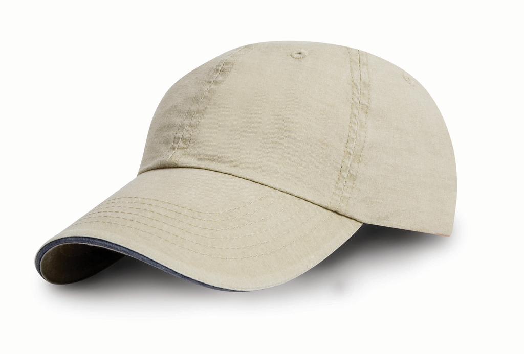 Result Casquette coton fine ligne lavé avec visière sandwich Putty / Navy (RC054X)