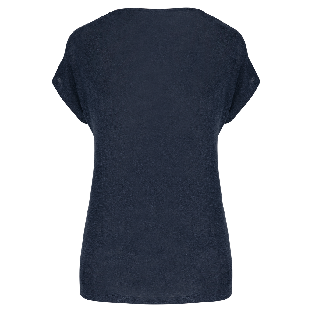 Spasso T-shirt col V en lin femme Navy Blue (SP321)