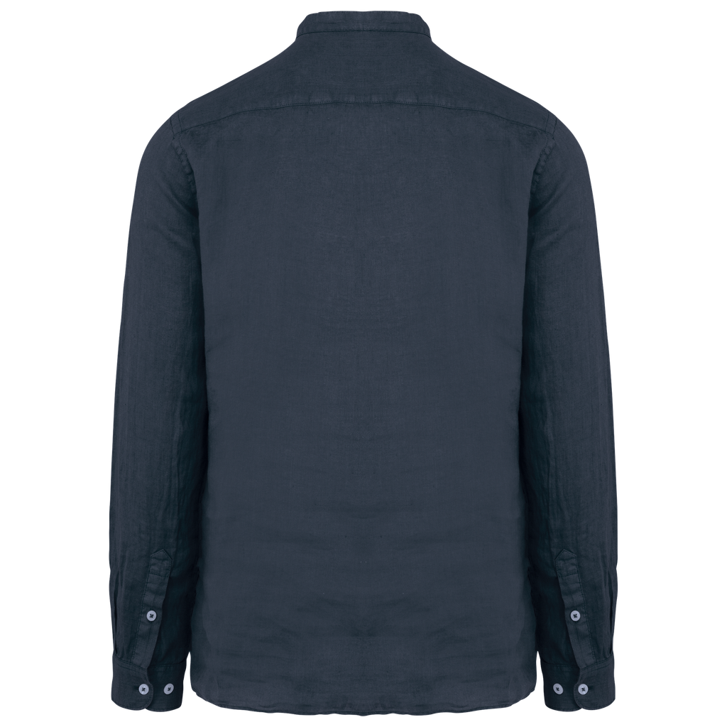 Spasso Chemise à col Mao délavée en lin homme Washed Navy Blue (SP507)