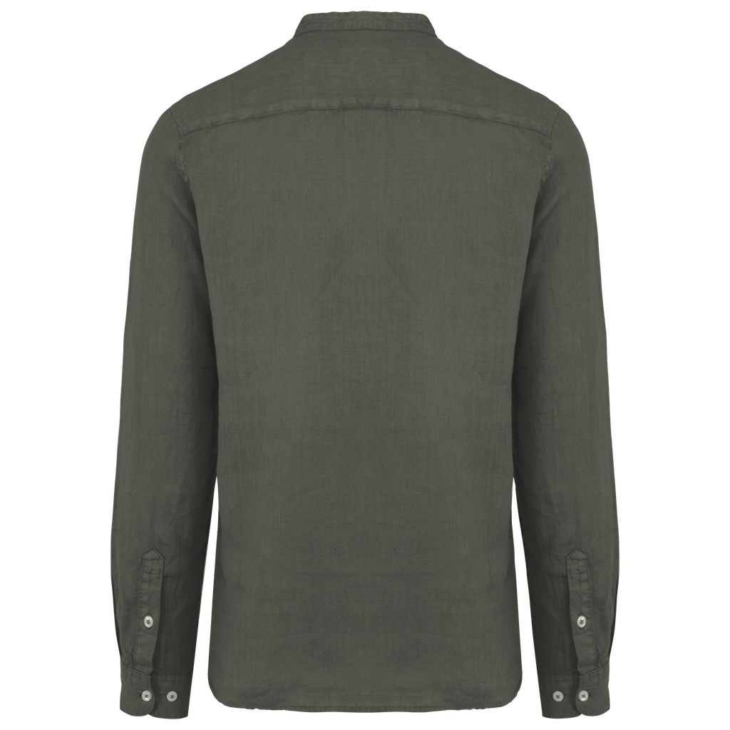 Spasso Chemise à col Mao délavée en lin homme Washed Organic Khaki (SP507)
