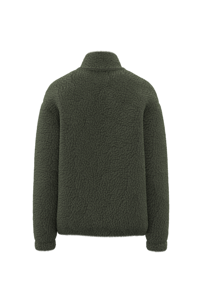 Spasso Sweat-shirt zippé à épaules tombantes en sherpa unisexe Forest Khaki (SP404)