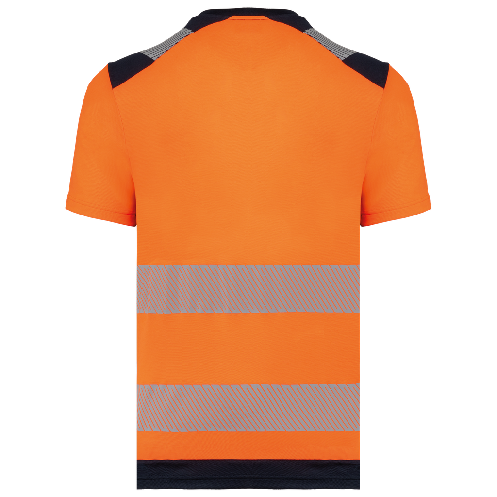 WK. Designed To Work T-shirt de sécurité recyclé manches courtes unisexe Hi Viz Orange / Navy (WK360)