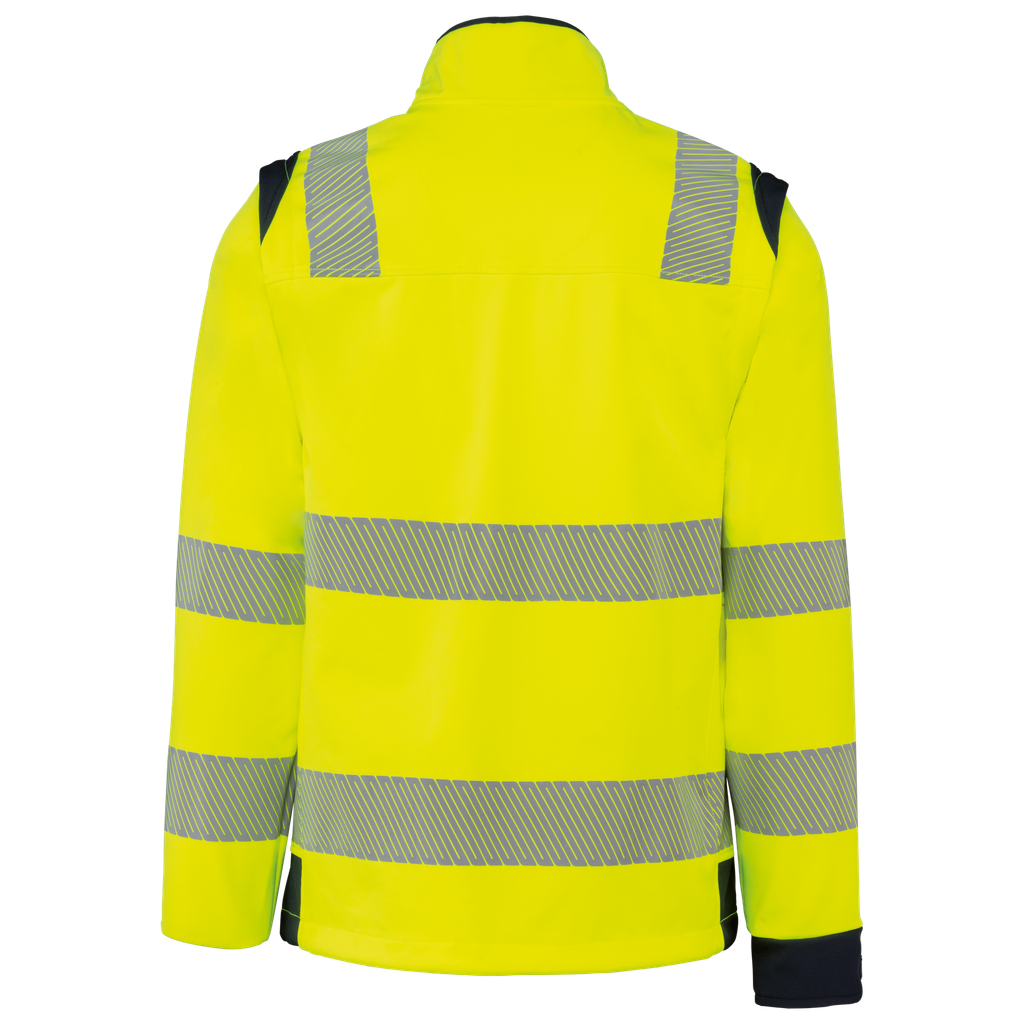 WK. Designed To Work Veste softshell de sécurité recyclée avec manches détachables unisexe Hi Viz Yellow / Navy (WK460)