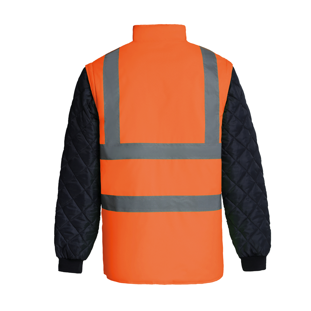 Yoko Veste matelassée haute visibilité avec manches détachables Hi Vis Orange / Navy (YHV008SL)